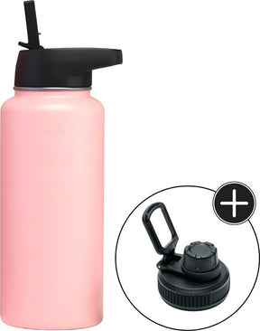 Edelstahl-Wasserflasche –  mit Strohhalm –  Pink